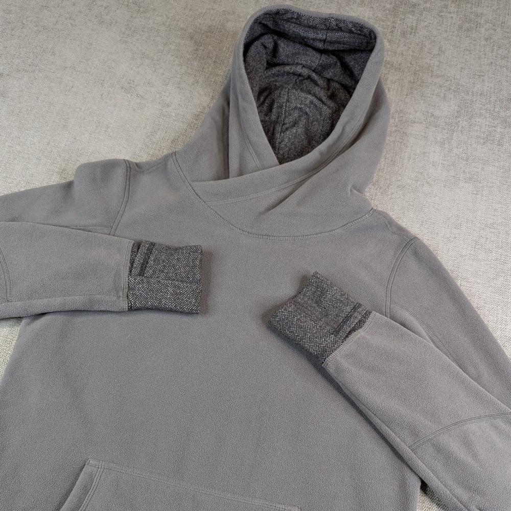 Lululemon Fleece Hoodie Womens 8 Gray Crossover Neck Herringbone Trim Thumbholes